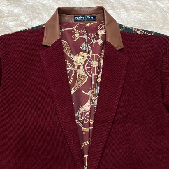 PAISLEY & GRAY MENS SPORT JACKET / BLAZER WINTER BURGUNDY FOREST GREEN SIZE 40R - Picture 4 of 9